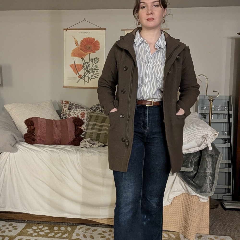 Women's J-crew Italian Stadium Cloth Olive Hooded Coat